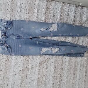 Tinseltown Distressed Jeans, Womans 11 (Sz 30) Floral, Wide Leg, Boho, Grunge